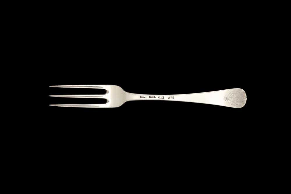 Lot 35 - Royal Ambassadorial - An early George III sterling silver table fork, London 1763 by Isaac Callard (reg. 7th Feb 1726, d.c.1770)