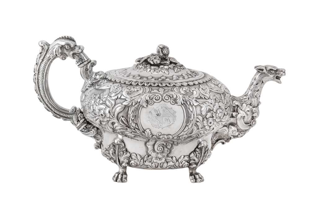 Lot 114 - A George IV Irish sterling silver 'zoomorphic' teapot, Dublin 1820 by William Nolan