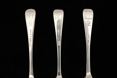 Lot 57 - A matched group of seven George II - Victorian Irish sterling silver dessert spoons