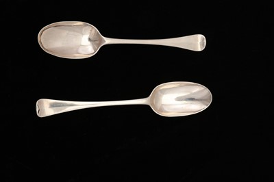 Lot 41 - A pair of Queen Anne Britannia standard silver table spoons, London 1711 by John Broake (reg. 8th July 1699)