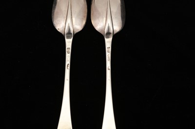 Lot 41 - A pair of Queen Anne Britannia standard silver table spoons, London 1711 by John Broake (reg. 8th July 1699)