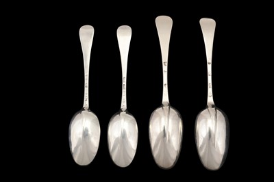 Lot 45 - Two pairs of George I sterling silver tablespoons, London 1720 by Thomas Burridge (this mark reg. 17th July 1717) and London 1723 by Charles Jackson (this mark reg. 6th July 1720)