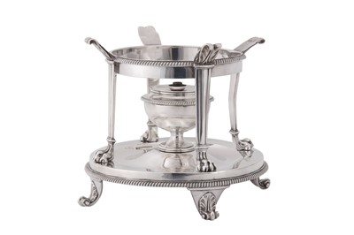 Lot 32 - A George III sterling silver chafing dish stand, London 1802 by Paul Storr (1771 - 1844, reg. 12th Jan 1793)