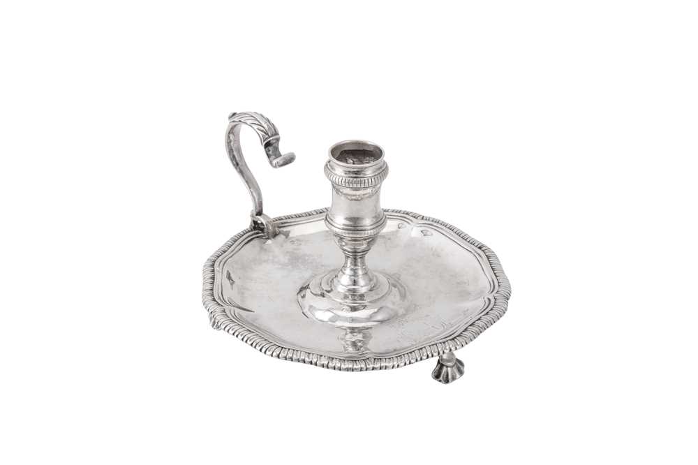 Lot 103 - A George II sterling silver chamberstick, London 1759 by William Cafe (reg. 16th Aug 1757)