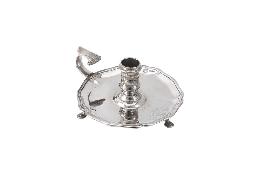 Lot 104 - A George II sterling silver chamberstick, London 1754 by John Cafe (this mark reg. 13th Dec 1742)