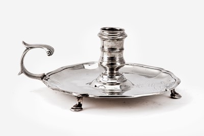 Lot 104 - A George II sterling silver chamberstick, London 1754 by John Cafe (this mark reg. 13th Dec 1742)
