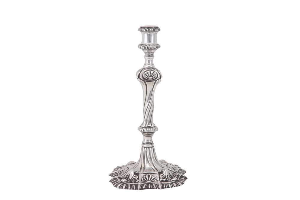 Lot 108 - An early George III sterling silver candlestick, London 1762 by William Cafe (reg. 16th Aug 1757)