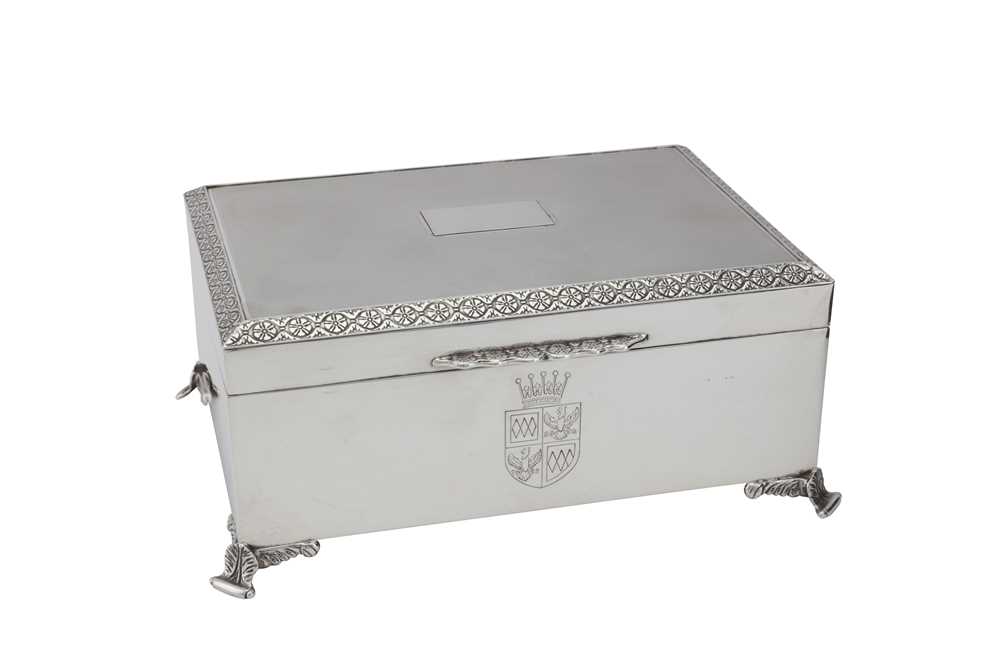 Lot 100 - Earl of Sandwich - A large George VI sterling silver cigar or cigarette box, Birmingham 1951 by Poston Products Ltd