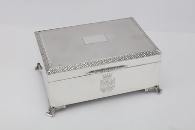 Lot 100 - Earl of Sandwich - A large George VI sterling silver cigar or cigarette box, Birmingham 1951 by Poston Products Ltd