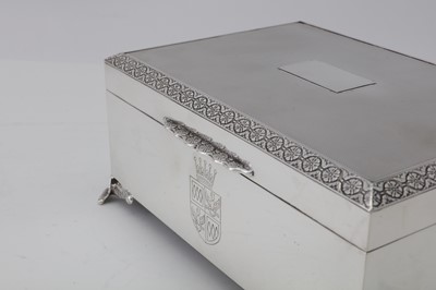 Lot 100 - Earl of Sandwich - A large George VI sterling silver cigar or cigarette box, Birmingham 1951 by Poston Products Ltd