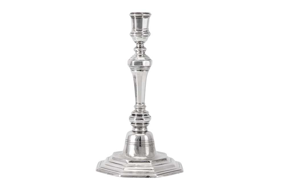 Lot 76 - A Louis XV mid-18th century French provincial silver candlestick, Arras 1756-57, by Philippe Joncqué (1727-1799, reg. 1752)