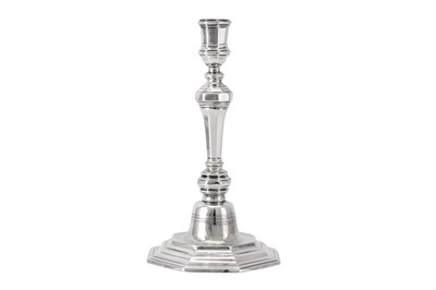 Lot 76 - A Louis XV mid-18th century French provincial silver candlestick, Arras 1756-57, by Philippe Joncqué (1727-1799, reg. 1752)