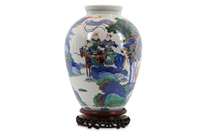Lot 553 - A CHINESE FAMILLE VERTE 'WARRIORS' JAR. The...