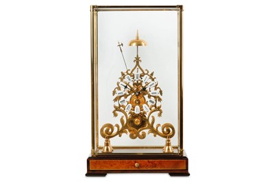 Lot 51 - A LACQUERED BRASS FUSEE SKELETON CLOCK the...