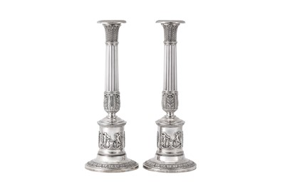 Lot 73 - A pair of early 19th century German 13 loth (812 standard) silver candlesticks, Frankfurt circa 1820 by Johann Jacob Lücke