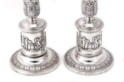 Lot 73 - A pair of early 19th century German 13 loth (812 standard) silver candlesticks, Frankfurt circa 1820 by Johann Jacob Lücke