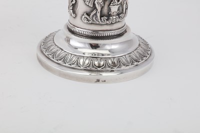 Lot 74 - A pair of early 19th century German 13 loth (812 standard) silver candlesticks, possibly Frankfurt circa 1820, marked JLO script (untraced)