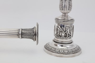 Lot 74 - A pair of early 19th century German 13 loth (812 standard) silver candlesticks, possibly Frankfurt circa 1820, marked JLO script (untraced)
