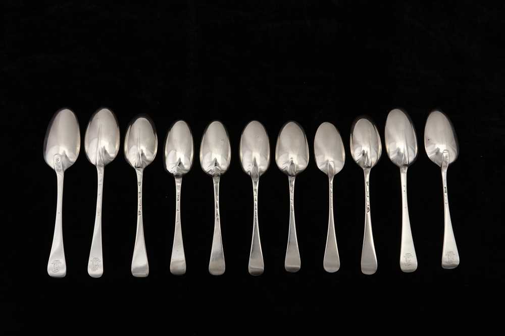 Lot 51 - A mixed group of George II - George III sterling silver dessert spoons