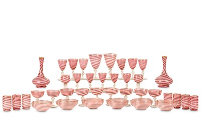 Lot 45 - A SUITE OF VENETIAN LATTICINIO SWIRL GLASSWARE,...