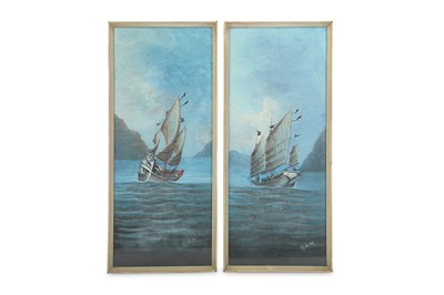Lot 336 - TWO CHINESE PAINTINGS OF TRADE BOATS.  Qing...