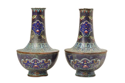 Lot 546 - A PAIR OF CHINESE CLOISONNE VASES. Qing...