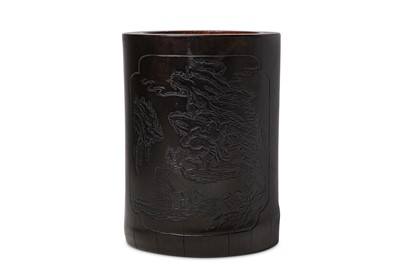 Lot 261 - A CHINESE BAMBOO BRUSH POT, BITONG. Carved...