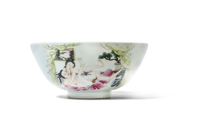 Lot 492 - A CHINESE FAMILLE ROSE 'EROTIC' BOWL. Painted...