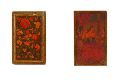 Lot 192a - A QAJAR LACQUERED PAPIER-MÂCHÉ MIRROR CASE...