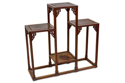 Lot 279 - A CHINESE THREE-PART STAND. With three square...