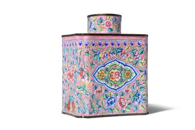 Lot 388 - A CHINESE CANTON ENAMEL TEA CADDY. Qing...