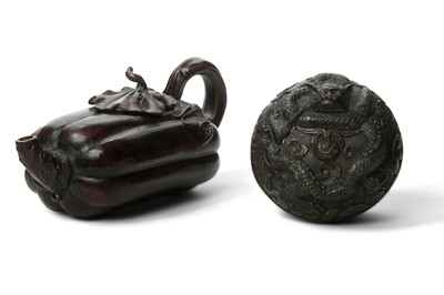 Lot 468 - A CHINESE BRONZE WATER DROPPER AND COVER AND A...
