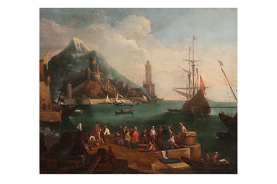 Lot 48 - MANNER OF GHERARDO POLI Harbour scene Oil on...