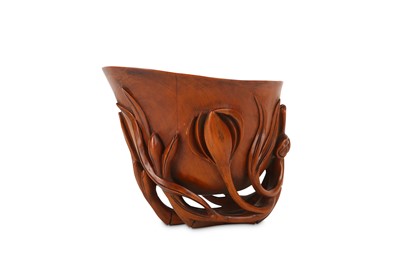 Lot 270 - A CHINESE BOXWOOD 'WATER LILY' LIBATION CUP....