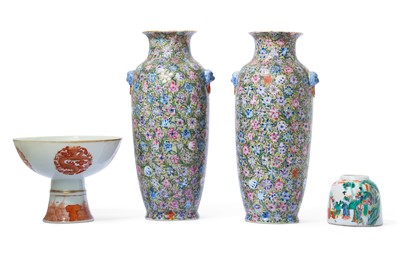 Lot 495 - A PAIR OF CHINESE MILLEFLEUR VASES.  19th /...