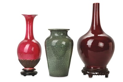 Lot 510 - THREE CHINESE MONOCHROME VASES. Qing Dynasty....