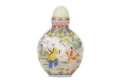 Lot 459 - A CHINESE ENAMELLED 'BOYS' GLASS SNUFF BOTTLE....