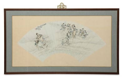 Lot 317 - A CHINESE FAN LEAF PAINTING OF ARRIVAL OF THE...