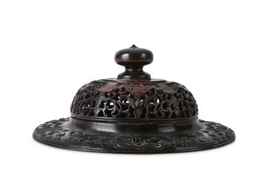Lot 362 - A CHINESE HONGMU JAR COVER.