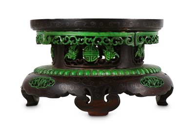 Lot 365 - A CHINESE SILVER-INLAID BONE-INSET ZITAN STAND.