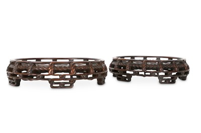 Lot 367 - TWO CHINESE HONGMU ‘ROPE TWIST PATTERN’ STANDS.