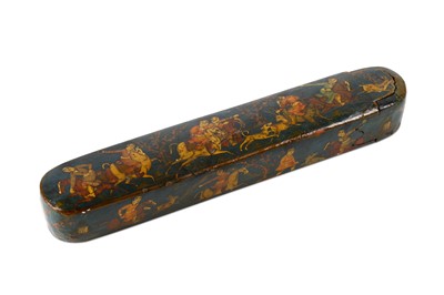 Lot 162 - A PAHLAVI LACQUERED PAPIER-MÂCHÉ PEN CASE...